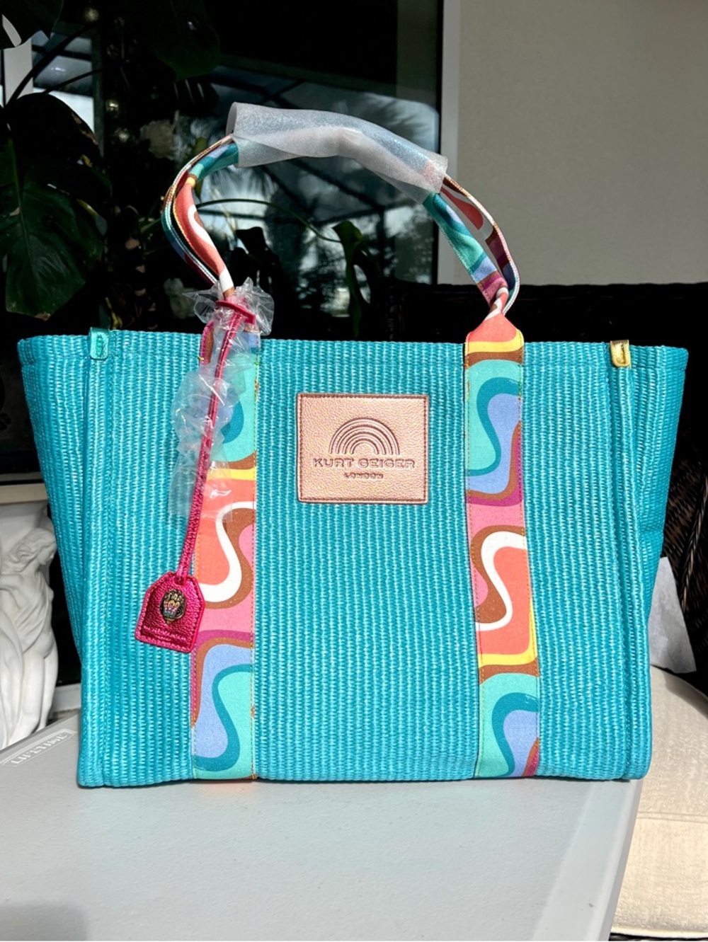 Large Southbank Turquoise Raffia Shopper Tote Bag NWT